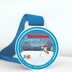 Snowman Surprise medal with blue ribbon
