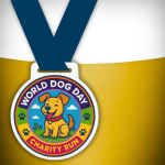 World Dog Day Charity Run logo with a happy cartoon dog, paw prints, and colourful text promoting a charity