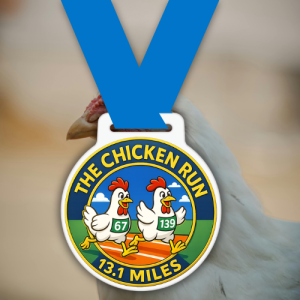 Chicken Run 13.1 miles race medal