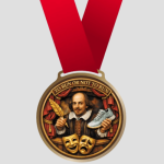 Shakespeare-themed medal with red ribbon