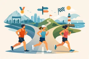 Illustration of runners choosing different race routes