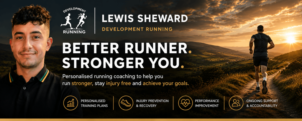 Running coach promotional banner with sunset trail runner