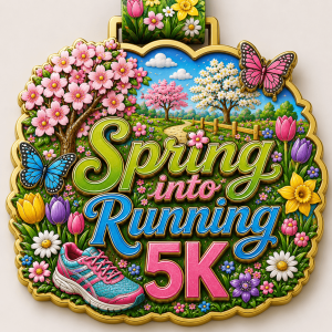 Spring into Running 5K floral event badge