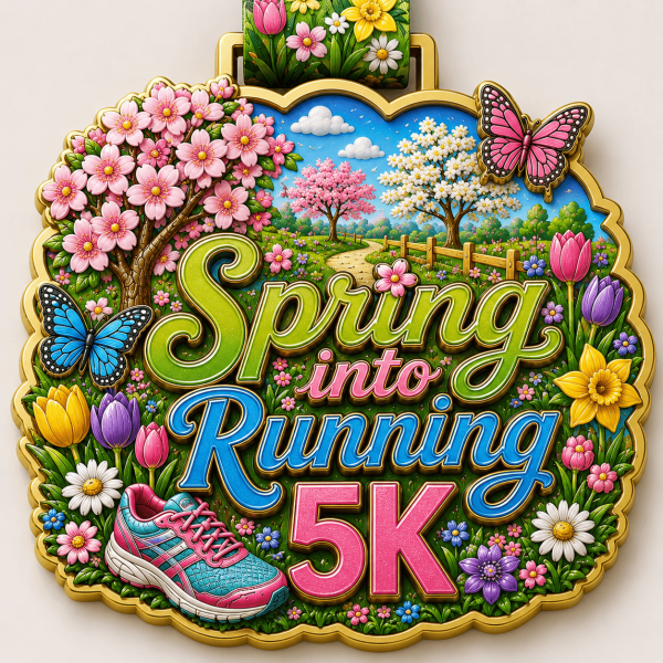 Spring into Running 5K floral event badge